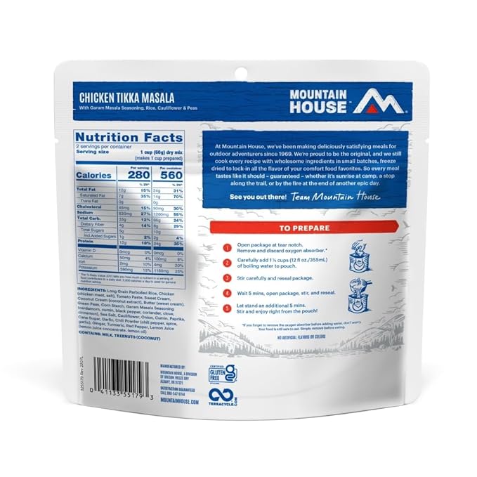 Mountain House Gluten-Free Chicken Tikka Masala Freeze-Dried Food for Camping, 12 Servings, 30-Year Shelf-Life
