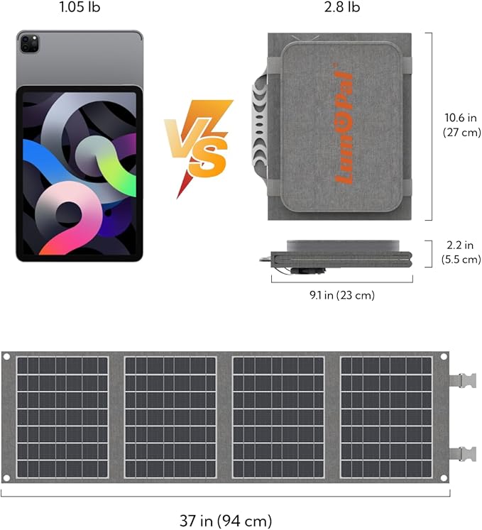 Portable Solar Panel, LUMOPAL 40W Foldable Solar Charger with USB-C PD 40W,5V USB-A QC3.0, DC18-20V Ports for Traveling Camping Backpacking Compatible with Phone iPad Power Station