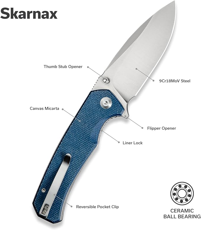 SENCUT Skarnax Pocket Knife for Men, Folding Knife with 3.79" 9Cr18MoV Blade & Micarta Handle, Lightweight Everyday Carry, Camping, Hunting, Outdoor (Blue)