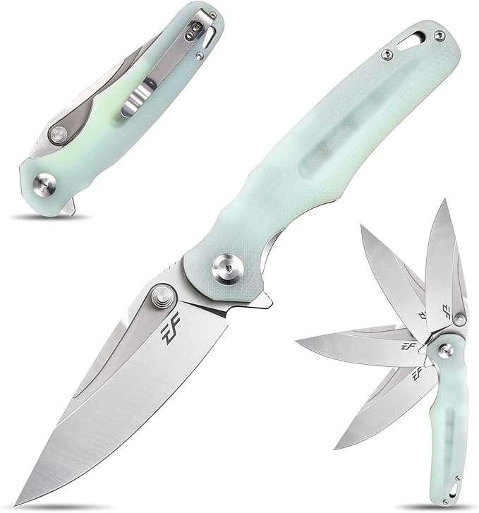 Eafengrow EF967 Pocket Folding Knife with Pocket Clip Fast Opening Ball Bearing Folder G10 Handle D2 Blade EDC Tactical Knife for Outdoor Camping Hiking(Jade)