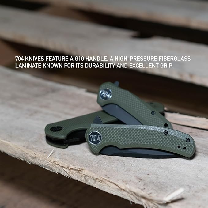 704 Gear Wildcat Lite EDC Folding Pocket Knife | Compact Size D2 Wharncliffe Blade with Thumbhole Cutout | Olive Drab Green