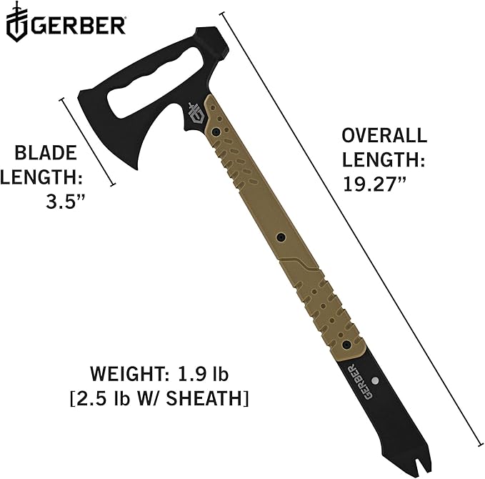 Gerber Gear Downrange Tactical Tomahawk Survival Multitool, Made in USA Camping Axe with Hammer Head and Steel Pry Bar, Includes Sheath with Integrated Molle Straps