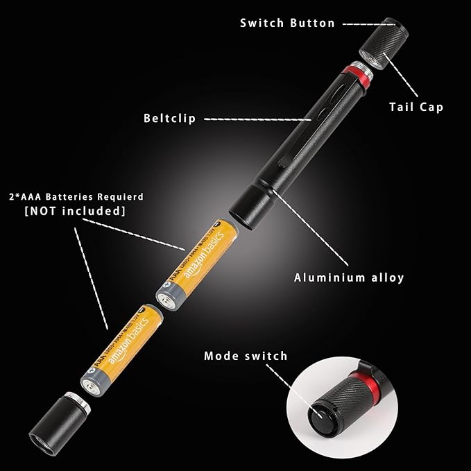 9 Pack LED Pen Light Flashlight Single Mode Aluminum Waterproof Mini Flashlight with Clip Pocket Pen Flashlights for Hurricane Work Camping Emergency