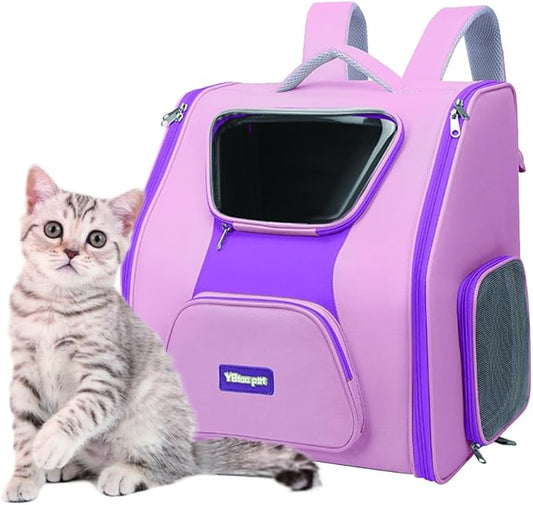 Cat Backpack, Comfortable Dog Backpack for Travel Hiking and Camping, Breathable Pet Backpack, Airline Approved Cat Travel Bag(Purple)