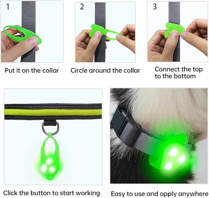 LaRoo Dog Lights for Night Walking, Led Dog Collar Lights for Nighttime, Clip On Light up Dog Collar Dog Walking Flashlight (Green)