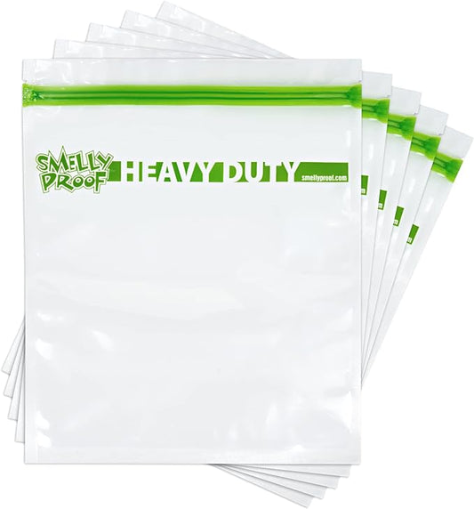 REUSABLE STORAGE BAGS by Smelly Proof, Large HEAVY DUTY 5-mils US-Made BPA FREE, NO PEVA, Dishwasher-Safe Reusable Freezer Bags CLEAR FLAT Quart 10" x 8.5" 5pk