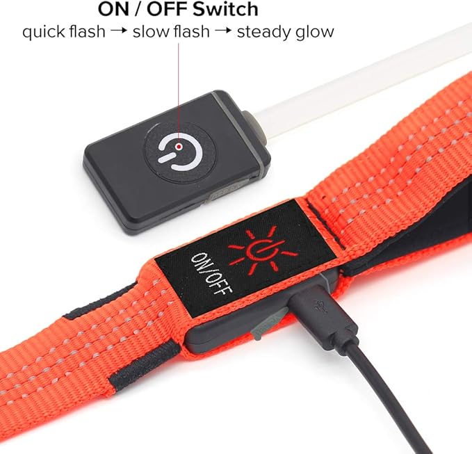 Candofly LED Dog Leash Rechargeable, 4 Ft Glow in The Dark Light Up Dog Leash, Nylon Reflective Dog Rope with Light for Small Medium Large Dogs (Orange)