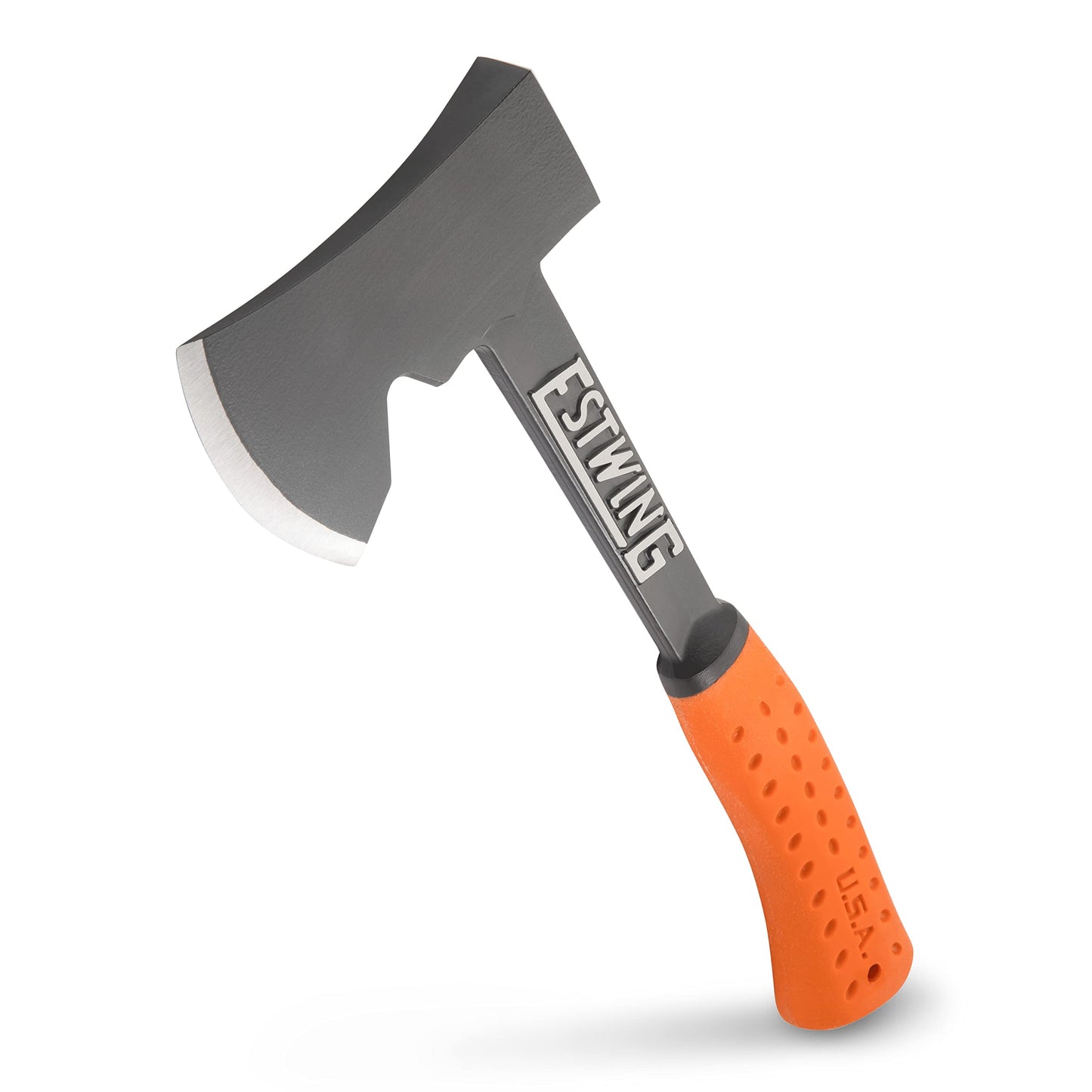 ESTWING Camper's Axe - 14" USA Made Black Hatchet with Tent Stake Puller & Hi-Vis Orange Shock