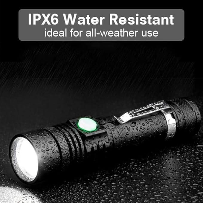 iToncs Rechargeable Flashlight, Pocket-Sized Torch with Super Bright High Lumens LED, Water Resistant, Zoomable, LED Tactical Flashlights with Clip, 4 Modes for Camping Hiking and Emergency(2 Pack)