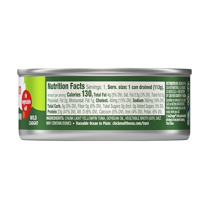 Chicken of the Sea Chunk Yellowfin Tuna in Vegetable Oil, 5 oz. Cans (Pack of 12), Wild Caught Canned Tuna