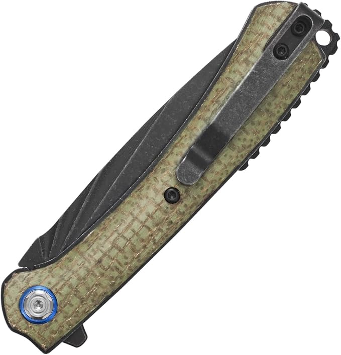 Sitivien ST144 Folding Knife,Black Stonewashed 14C28N Steel Blade,Micarta Handle Pocket Knife for Outdoor EDC Camping,Survival,Hiking,Fishing(Green)