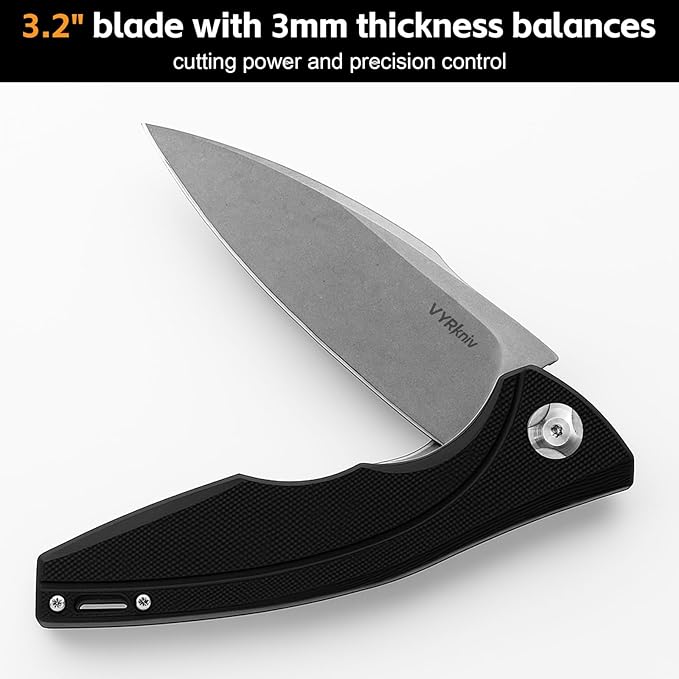Pocket EDC Knife V903, 3.2" D2 Steel Blade Black G10 Handle Folding Knife with Pocket Clip for Men Women Camping Survival Hiking Outdoors (Black)