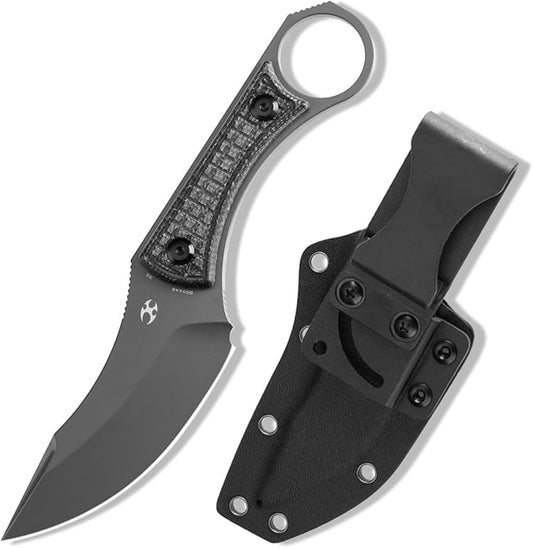 KANSEPT Niko Fixed blade Knife with Sheath, 3.54'' Grey TiCn Coated D2 Blade and Black Micarta with Frag Pattern Handle, Adjustable Kydex Sheath for EDC, Fixed Knifes for Camping Hiking Fishing G004A6