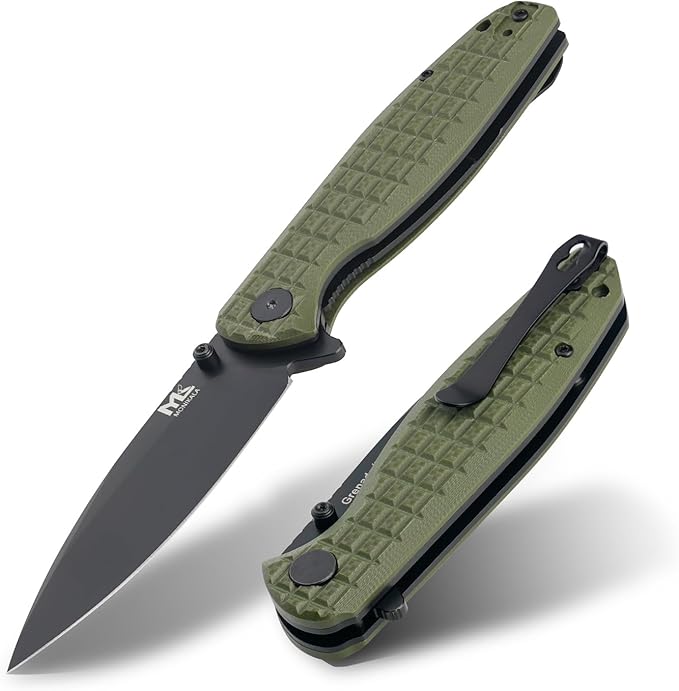 Folding Knife – 3.5-inch D2 Steel Folding Pocket Knife G10 Handle One-Handed Opening and Closing Ceramic Ball Bearings Deep Pocket Clip Suitable for Outdoor EDC (green)