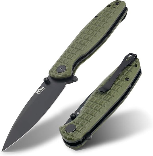 Folding Knife – 3.5-inch D2 Steel Folding Pocket Knife G10 Handle One-Handed Opening and Closing Ceramic Ball Bearings Deep Pocket Clip Suitable for Outdoor EDC (green)