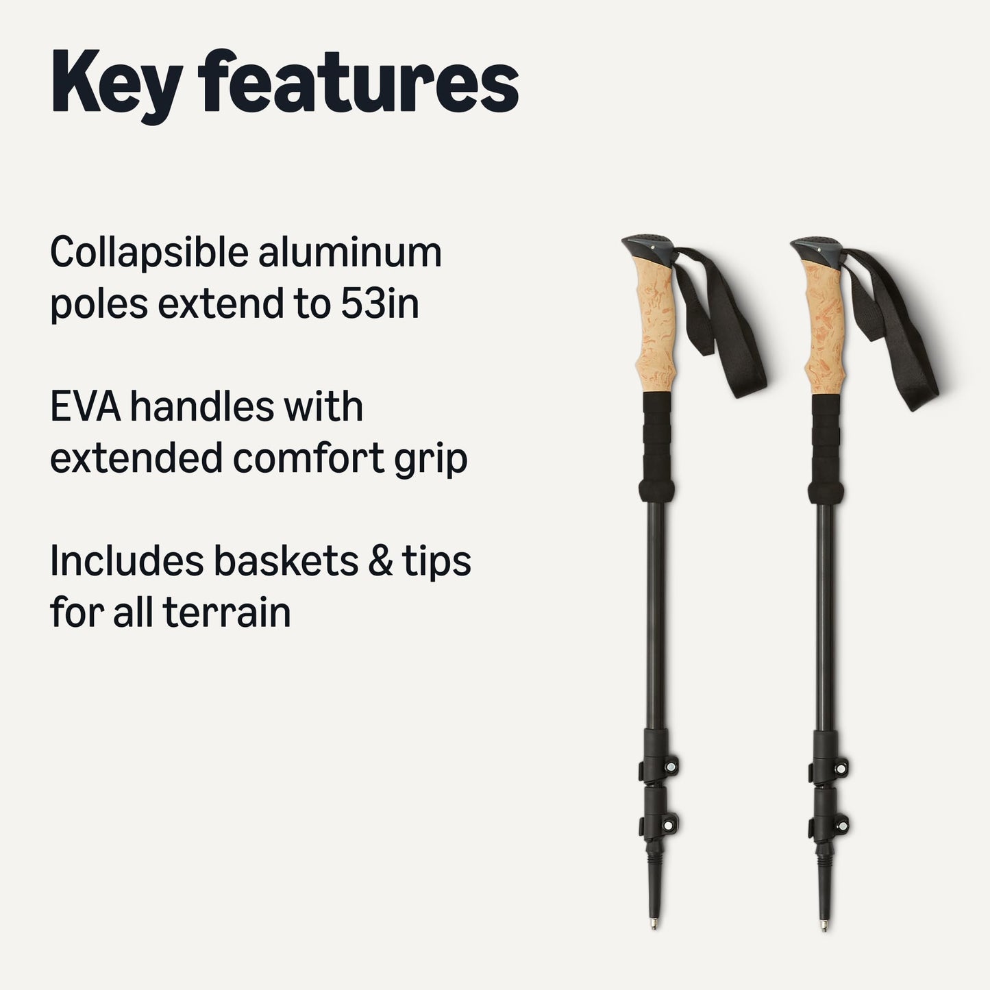 Amazon Basics Trekking Poles, Lightweight Collapsible Hiking Sticks with Quick Lock, EVA Grip &