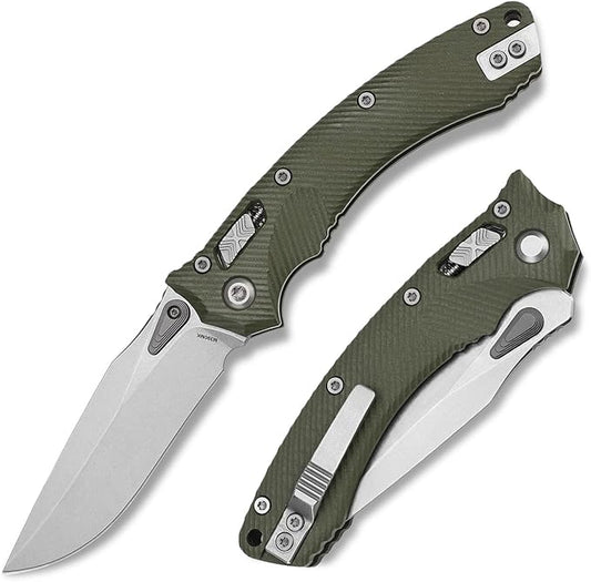 Folding Pocket Knife for Men, M390 3.7" Blade with G10 Handle and Crossbar Lock, EDC Knife for Camping, Hiking, and Outdoor Everyday Carry (Green)