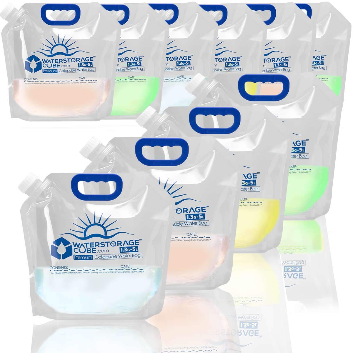 WaterStorageCube Premium Collapsible Water Container Bags 1.3 Gal (10-Pack)