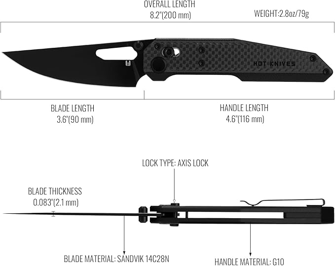 Sharplyn Folding Pocket Knife, 3.6" 14C28N Steel Blade (Reverse Flick) G10&Carbon Fiber Handle- EDC Folding Knife with Crossbar Axis Lock and Pocket Clip for Camping Hiking and for Men Women Black