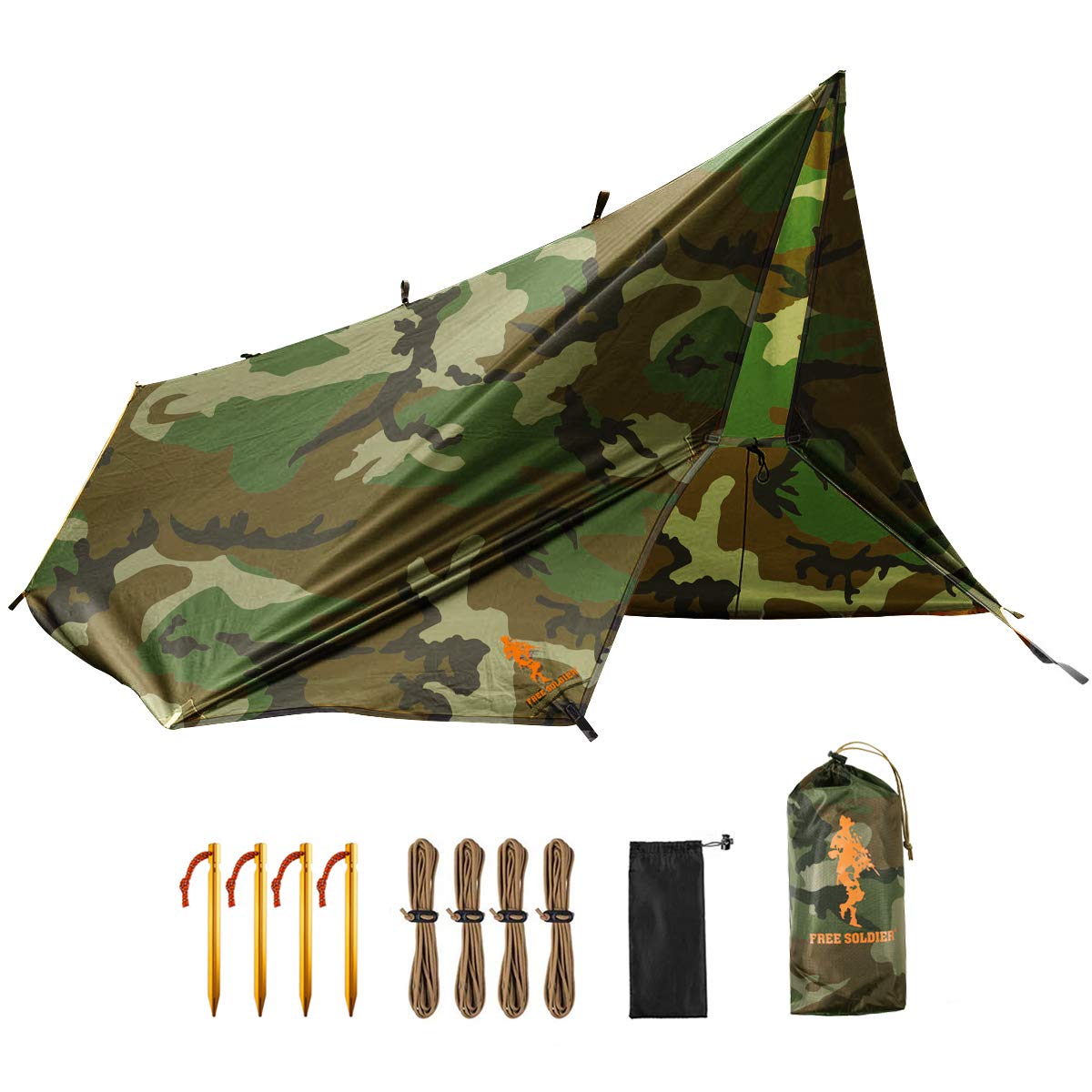 FREE SOLDIER Waterproof Camping Tarp Shelter Awning(Camo 10×10.5ft)