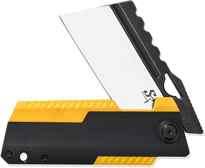 Sitivien ST155 Folding Knife,Sandvik 14C28N Steel Blade,G10 Handle EDC Tool Knife Pocket Knife for Fishing,Camping,Hiking(Black+Yellow) …