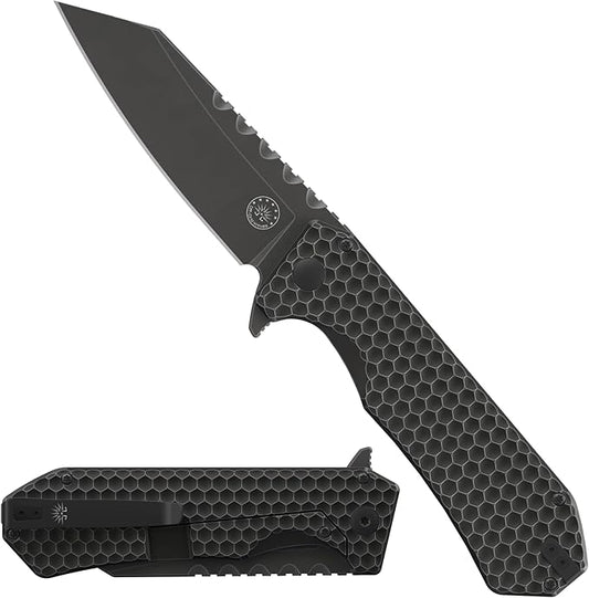 Off-Grid Knives - MAMBA V3, Large EDC Knife with MagnaCut Blade Steel, Titanium Scales and Hardware, Manual Ball Bearing Flipper, Four Finger Grip, Deep Pocket Carry (Blackout)