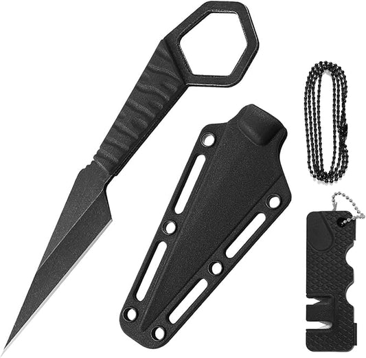 KOFERY Fixed Blade Knife with Sheath - Practical Tool for Everyday Carry, Outdoor Adventures, and Self Defense Requirements(Black)