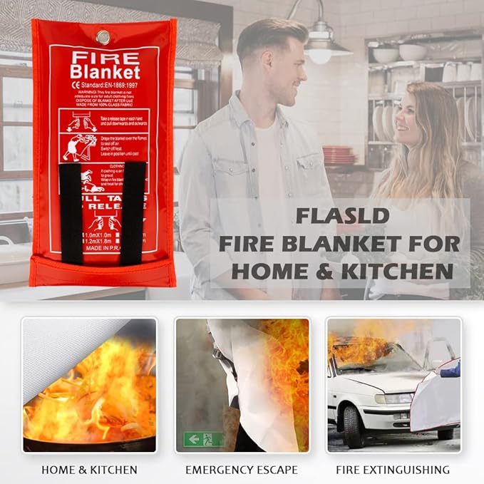 FLASLD Fire Blanket for Home, Fiberglass Fire Blankets Emergency for People, 2 Pack - Fire Suppression Blanket for Kitchen 40x40 Inch