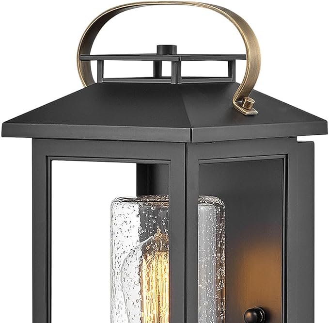 Hinkley Atwater Medium Wall Mount Outdoor Lantern - Composite, Clear Seedy Glass, Anti-Fade, LED Included - Black Finish
