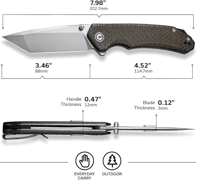 CIVIVI Brazen Pocket Knife,3.5-Inch Folding Knife Tanto D2 Blade,Micarta Outdoor Camping Hiking Knife with Thumb Studs and Flipper Opener,Unique Tool Gift for EDC Men Women C2023F