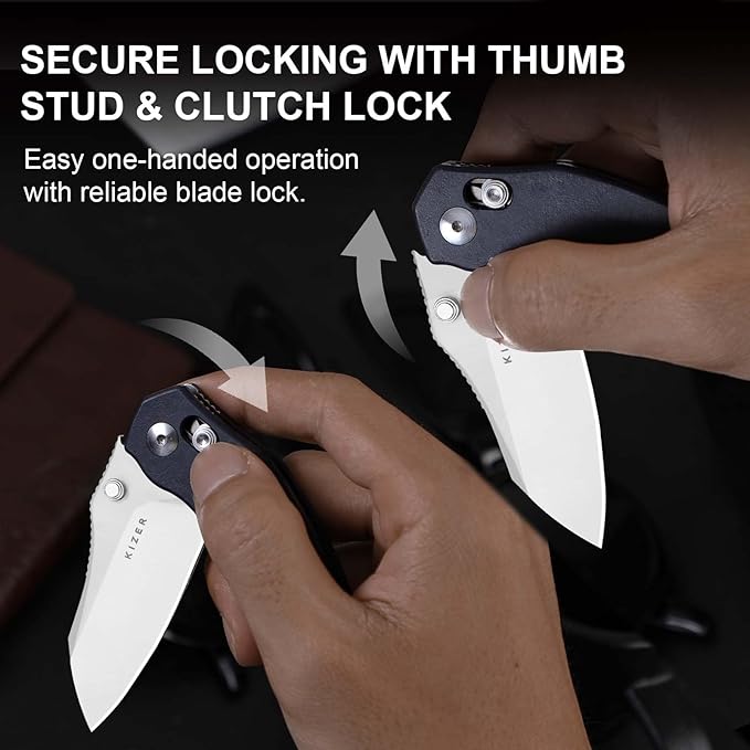 Kizer Mini Bulldog Pocket Knife, 2.5??Nitro V Sheepsfoot Blade Folding Knife, Richlite Handle Clutch Lock Small EDC Knife for Men Women Gift, Fishing Hiking Camping Hunting Knives V3672SA3