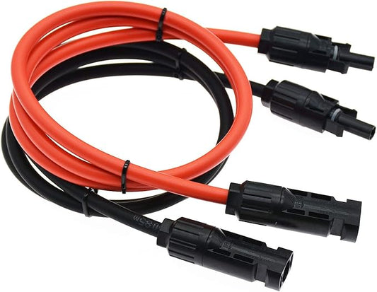 1 Pair Black + Red 10AWG(6mm²) Solar Panel Extension Cable Wire Connector Solar Adaptor Cable with Female and Male Connectors (3 FT-2)