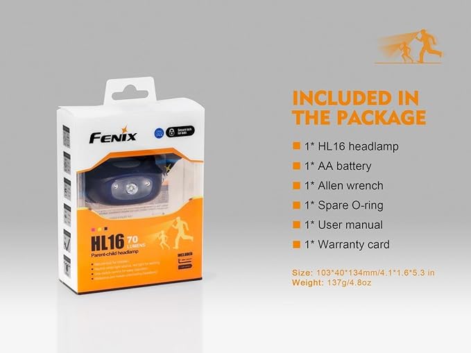 Fenix HL16 70 Lumen LED Headlamp for camping/hiking kids/children with EdisonBright AA Alkaline battery (Purple)