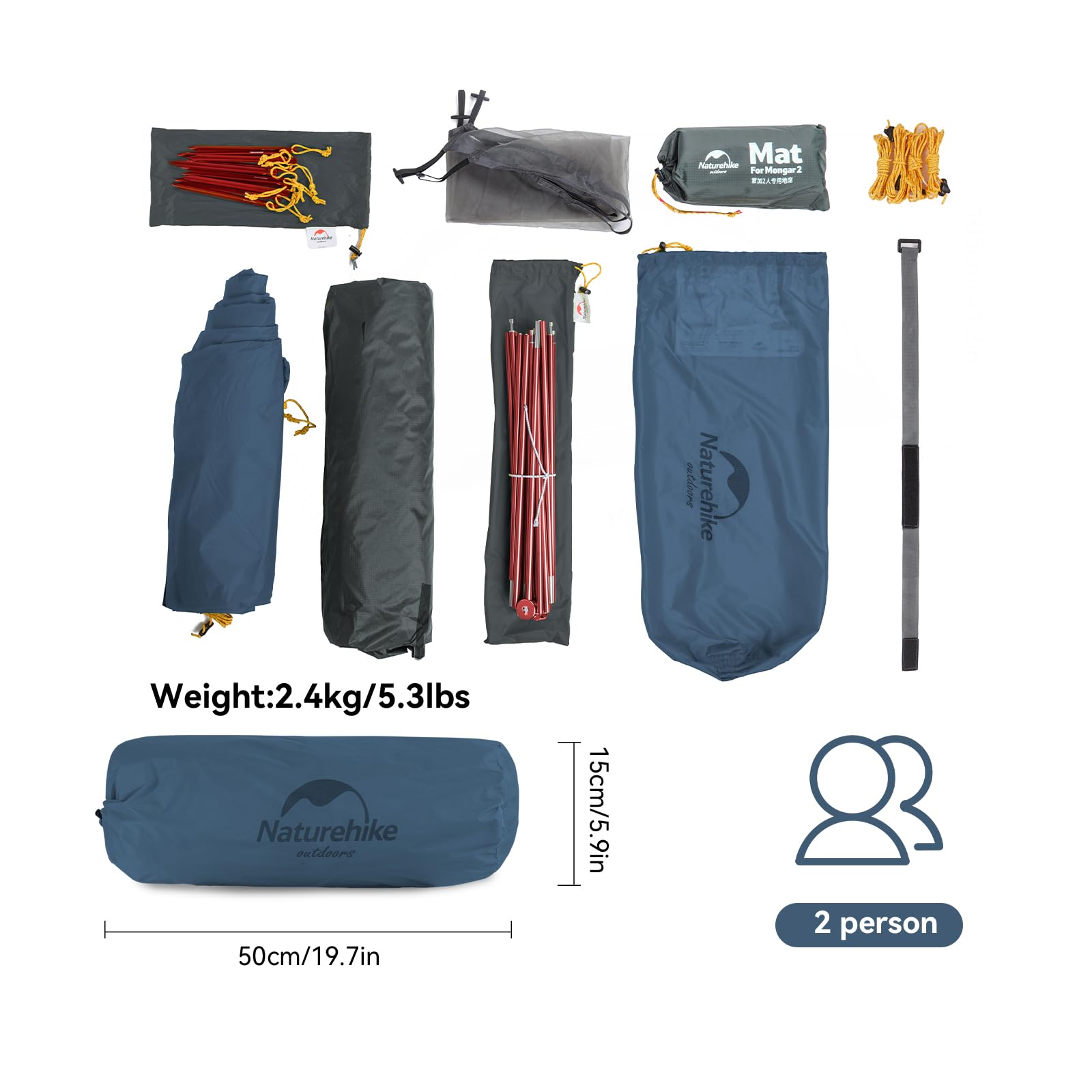 Naturehike Mongar 2 Person Backpacking Tent, 3 Season Camping Tent Ultralight Double Layer Free