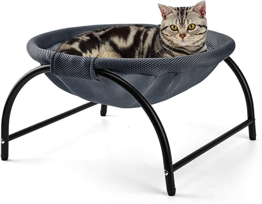 Raised Cat Hammock Bed, Standing Cat Cot with Washable Mesh, Pet Bed for for Kittens,Dark Blue