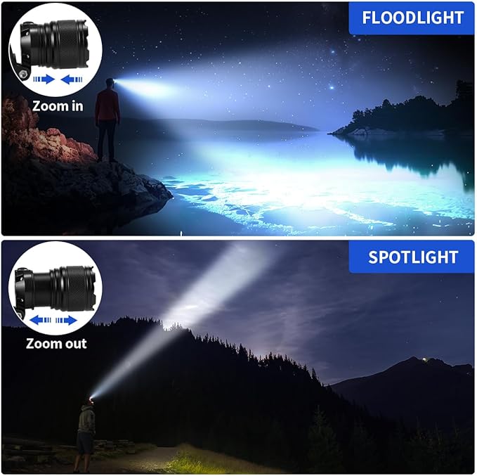 Super Bright Aluminum Headlamp, Rechargeable Headlamp High Lumen L9000, 90° Adjustable Focus Head Lights for Forehead, Head Lamps LED Rechargeable, Waterproof Headlamps for Adults Camping Hard Hat