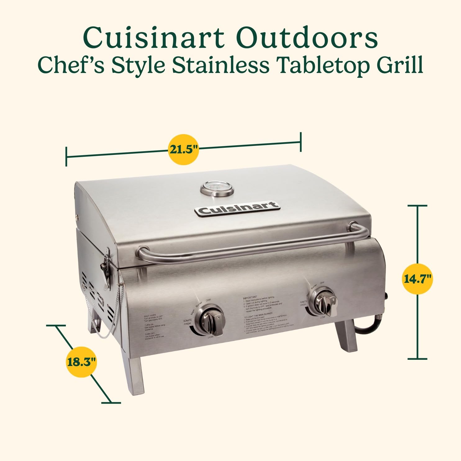 Cuisinart Outdoor Gas Grill, 20,000 BTU, Portable, 2-Burner