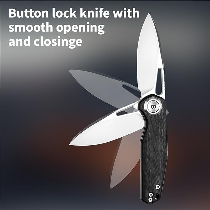 Pocket Folding Knife,3.15" D2 Steel Blade,Black G10 Handle,Push Button Lever Lock,Pocket Knife with Pocket Clip for Outdoor,Survival,EDC