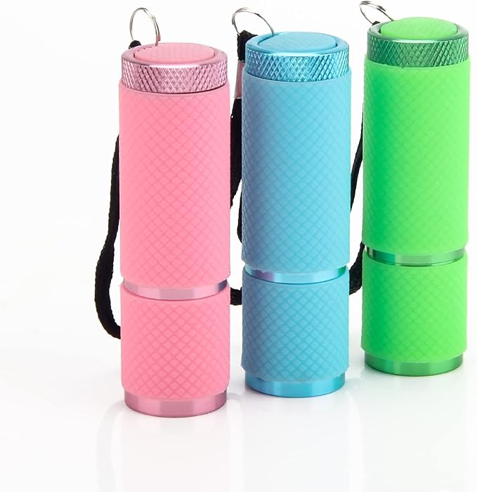 AHIER 9 LED Glow in Dark Flashlights, 3 Pack Rubber Coated Flashlights with Straps, Portable Handy Lights for Camping, Hiking, Indoor, Assorted Colors (Green+Blue+Pink)
