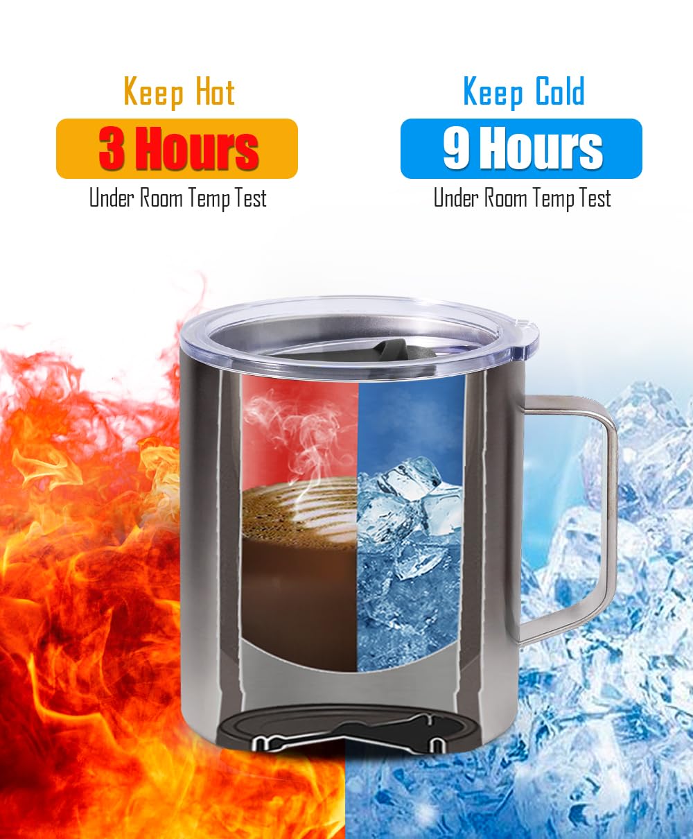 SUNWILL Travel Coffee Mug with Lid, Insulated Tumbler with Handle, 14 oz Stainless Steel Cup for