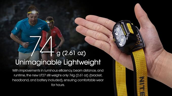 Nitecore UT27 Pro 800 Lumen Running Headlamp, Black, USB-C Rechargeable, Lightweight Perfect for Ultra-Trail, Hiking with White Light, Warm Light, and Red Light Sticker