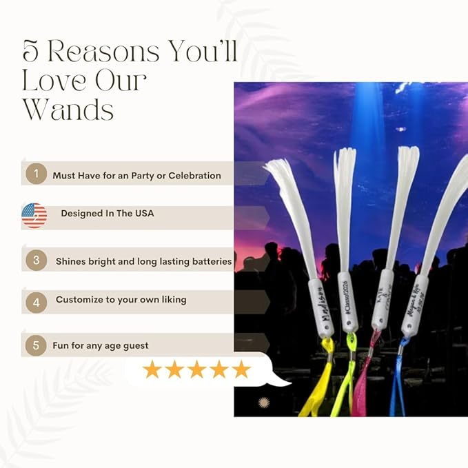 Personalized LED Fiber Optic Glow Wand 10 Pack, Multicolor LED Light Wand Custom Text Personalization String, Party Wedding Birthday Celebrations Quinceanera