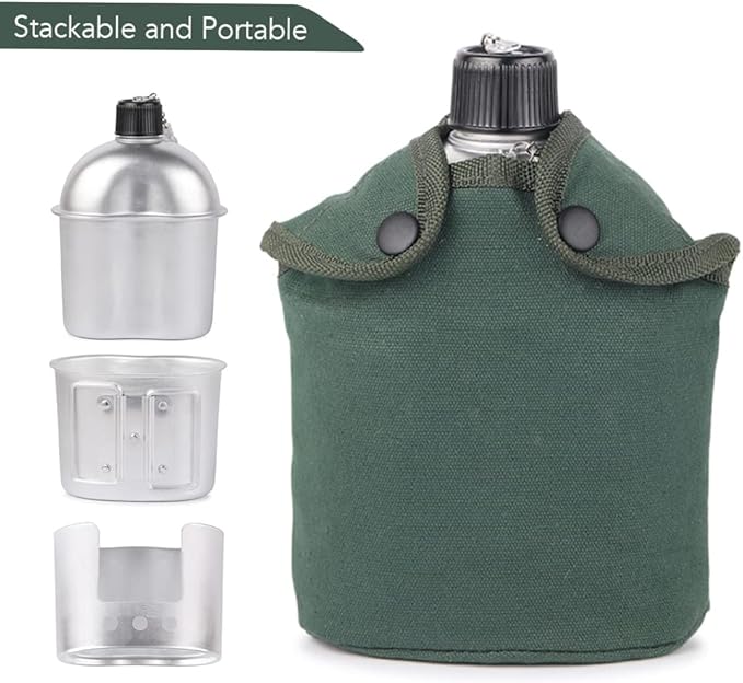 Camping cookware Set, 3pcs Cookware Set Aluminum Canteen Cup Wood Stove Set with Cover Bag for Camping Hiking Backpacking