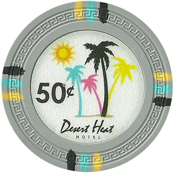13.5-gram Desert Heat Premium Poker Chips (50-Pack) Heavy Clay Composite Set - Bulk Casino Chips with Denominations for Texas Holdem, Blackjack - Betting Game Accessories ($0.50 Gray)