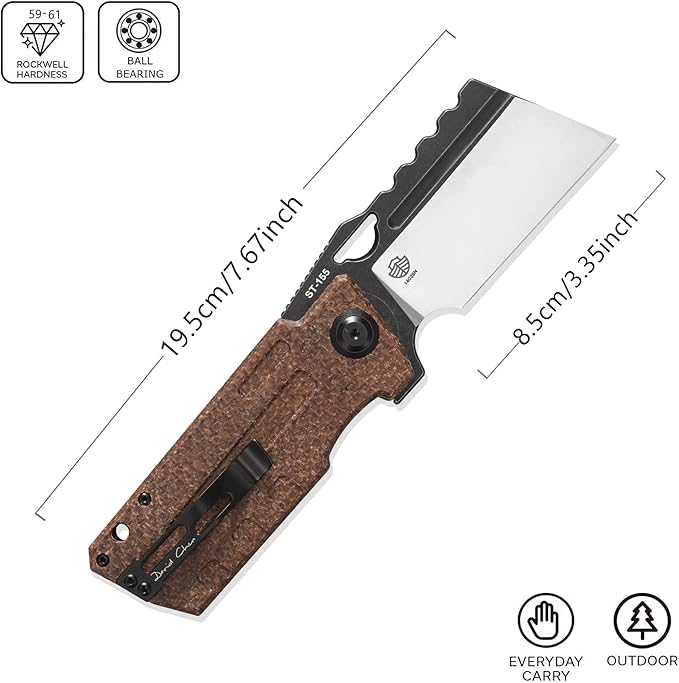 Sitivien ST155 Folding Knife,Sandvik 14C28N Steel Blade,Micarta Handle EDC Tool Knife Pocket Knife for Fishing,Camping,Hiking(Brown) …
