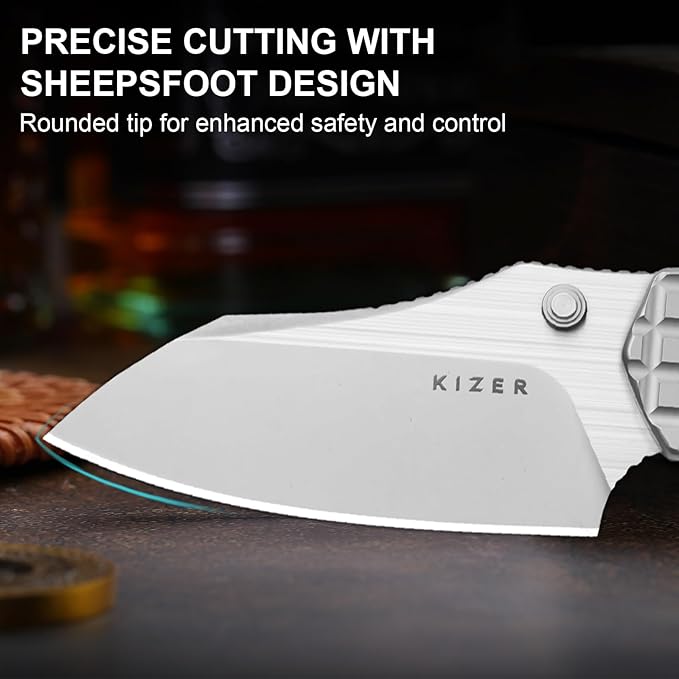 Kizer Mini Bulldog Pocket Knife, 2.5??S45VN Sheepsfoot Blade Folding Knife, Titanium Handle Clutch Lock Small EDC Knife for Men Women Gift, Camping Hunting Knives Ki3672SA2