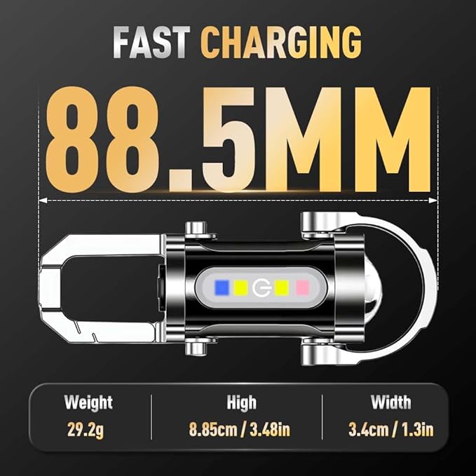 2 Pieces Rechargeable Keychain Flashlights, Multifunction Waterproof Keychain Flashlight with 7 Light Modes, Mini Compact Pocket COB Light for Night Working, Running, Walking, Camping, Fishing, Hiking