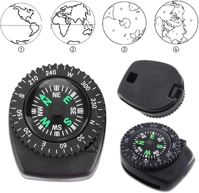 Mini Black Button Navigation Device - Compact Survival Compass for Hiking, Camping, Boating - Liquid-Filled Pocket Compass for Trekking, Wristband Navigation Tool, Essential Outdoor Gadget