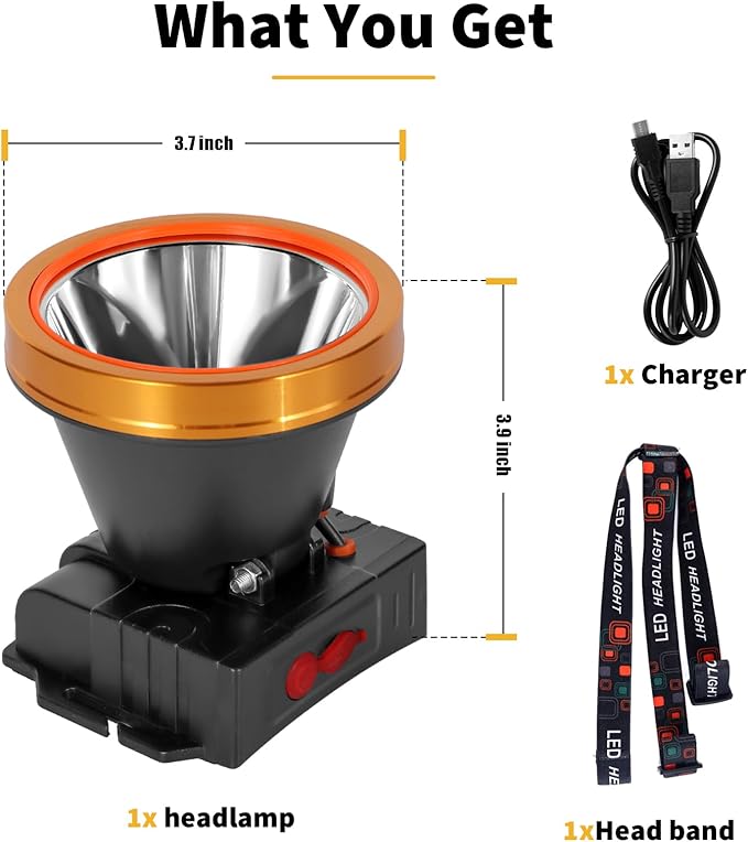 Kitness Ultra-Bright LED Headlamp,High Power Rechargeable Waterproof Headlight with 2 Light Modes for Outdoor Activities,Perfect for Camping, Hiking, Running, Emergencies (Gold Style-Yellow Light)