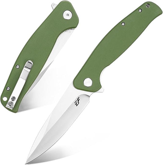 Eafengrow EF240 Folding Knife D2 Steel Blade G10 Handle EDC Tool Pocket Knives for Outdoor Working Camping (green)